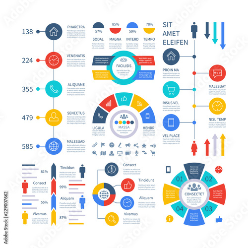 Infographic. Multipurpose financial chart marketing graph, process table, corporate timeline step flowchart. Infographics vector set. Illustration of chart and graph, infographic process