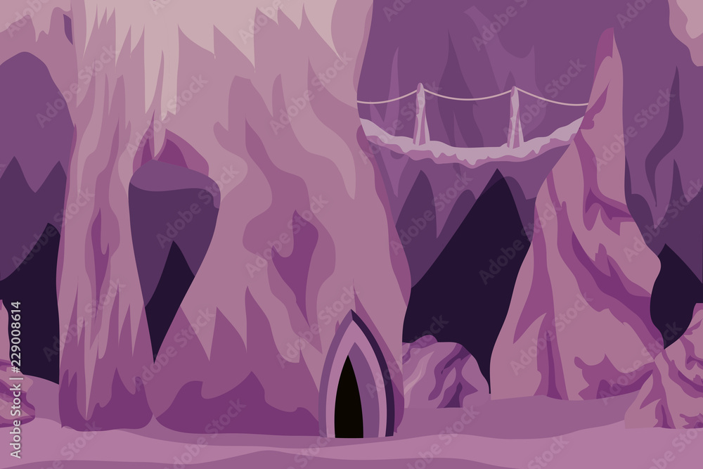 Underground cave landscape background for cartoon or game asset Stock