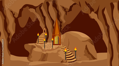 Underground cave landscape background for cartoon or game asset