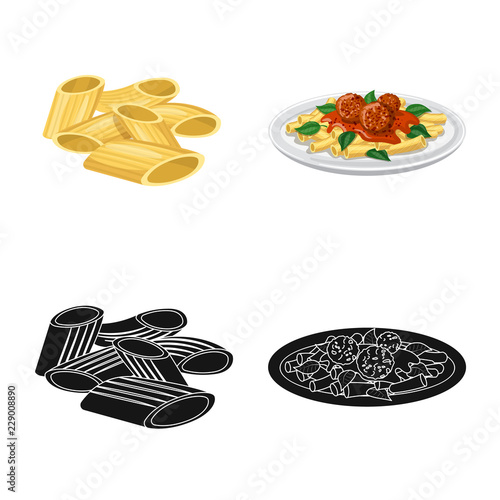 Vector illustration of pasta and carbohydrate sign. Set of pasta and macaroni vector icon for stock.