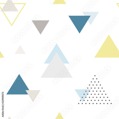 Modern abstract triangle seamless pattern in scandinavian style. Repeating Vector background.