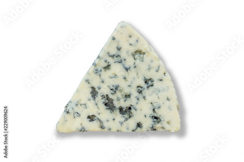 Roquefort cheese wedge top view photo isolated on a white background