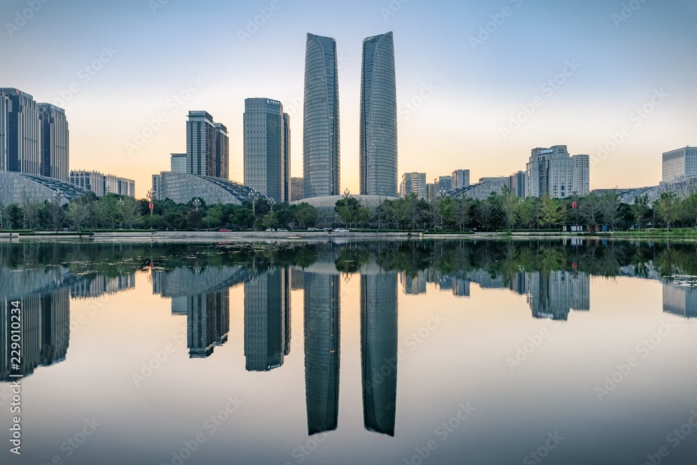 The financial city at sunset time in chengdu, china