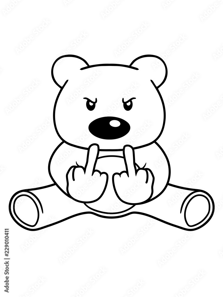 gemein böse beleidigung wichser fuck you off mittelfinger zeigen bär süß  niedlich sitzen klein comic cartoon clipart design teddy grizzly grizzlybär  sitzend dick lustig Stock Illustration | Adobe Stock