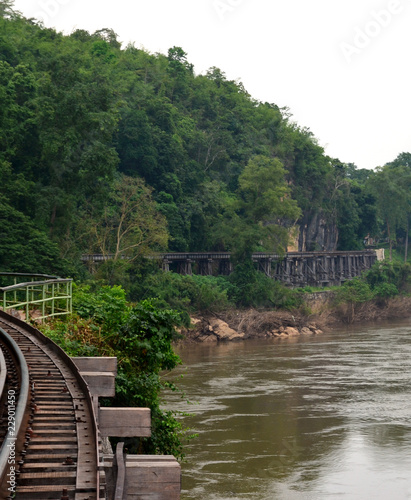 River Kwai train crossing the Wampoo Viaduct on the Death Railway above the River Kwai valley near Nam Tok  Kanchanaburi