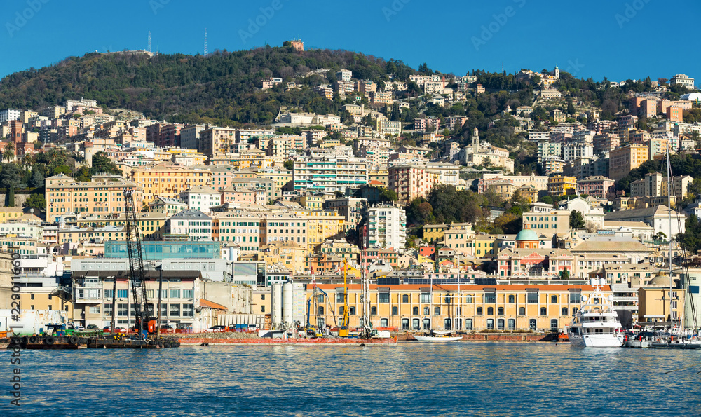 Image of colorful houses near Old Port of Genoa in Italy