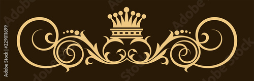 Royal gold royal element on black background. Royal logo elegant, luxury style