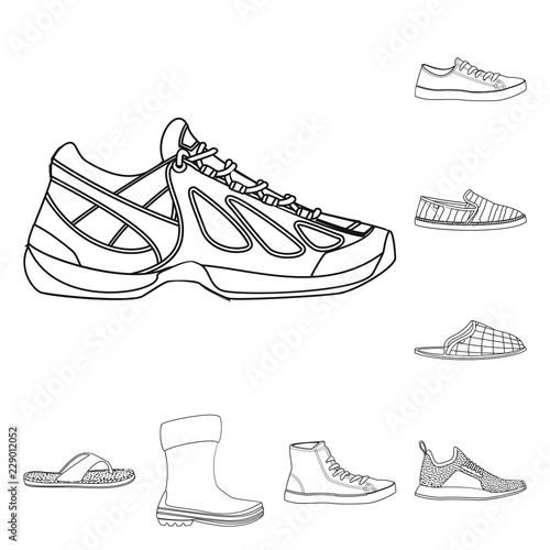 Vector illustration of shoe and footwear symbol. Set of shoe and foot vector icon for stock.