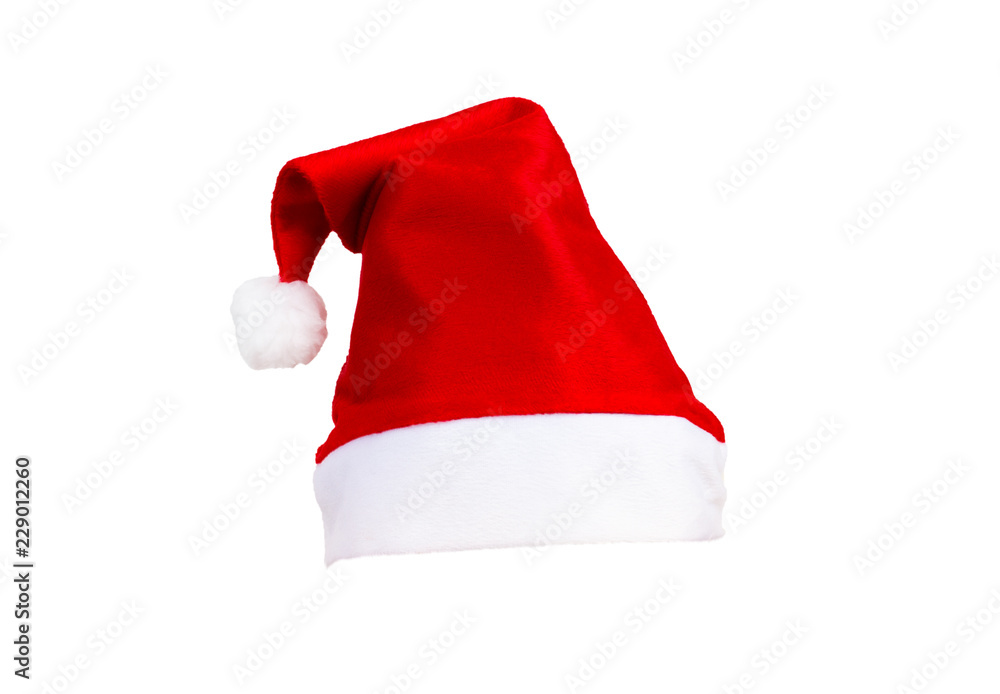 Santa Claus red hat isolated on white background background (Clipping path included), Christmas accessory fashion element to celebrate Xmas holiday season, decoration design or new year party Santa Claus red hat isolated on white background background (Clipping path included), Christmas accessory fashion element to celebrate Xmas holiday season, decoration design or new year party