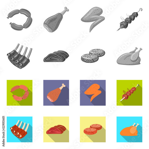 Vector illustration of meat and ham logo. Set of meat and cooking vector icon for stock.