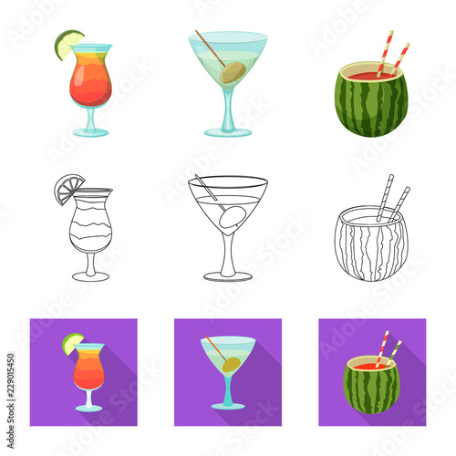 Isolated object of drink and bar logo. Collection of drink and party stock vector illustration.