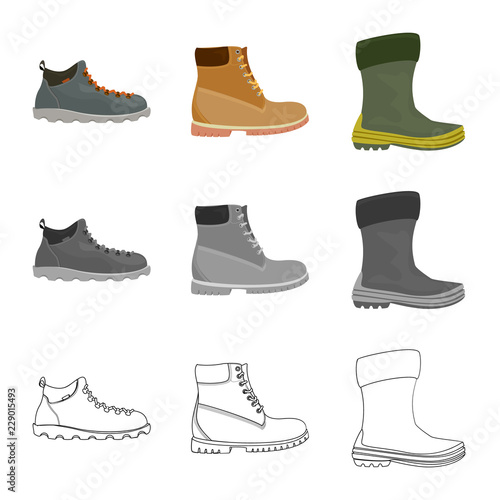 Vector illustration of shoe and footwear symbol. Collection of shoe and foot stock symbol for web.