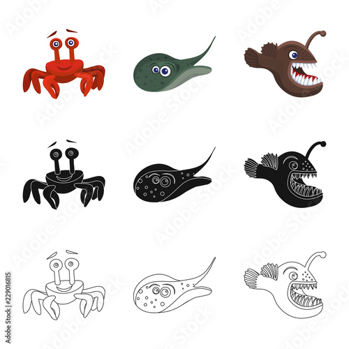 Vector illustration of sea and animal symbol. Collection of sea and marine vector icon for stock.