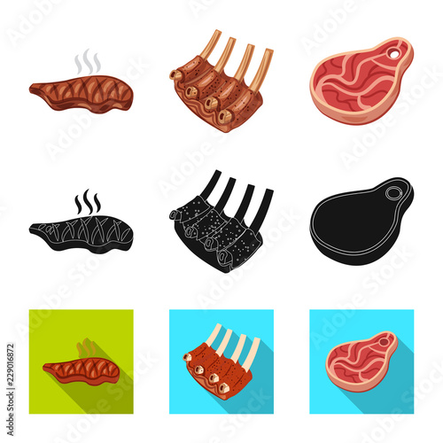 Vector design of meat and ham icon. Collection of meat and cooking stock symbol for web.