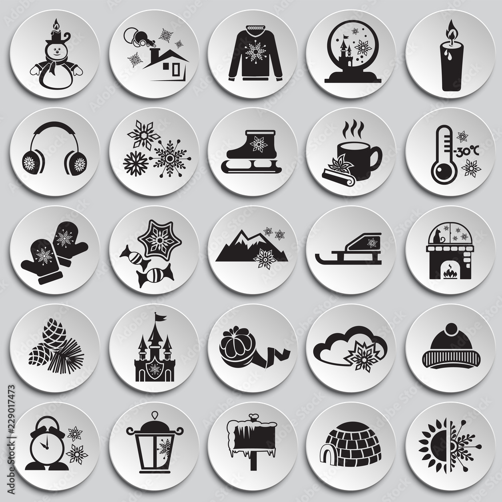 Christmas icons set on plates simple Christmas icons set on plates simple