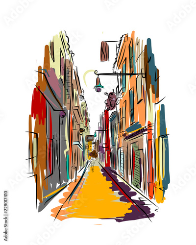 Old european street, sketch for your design