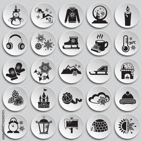 Christmas icons set on plates simple