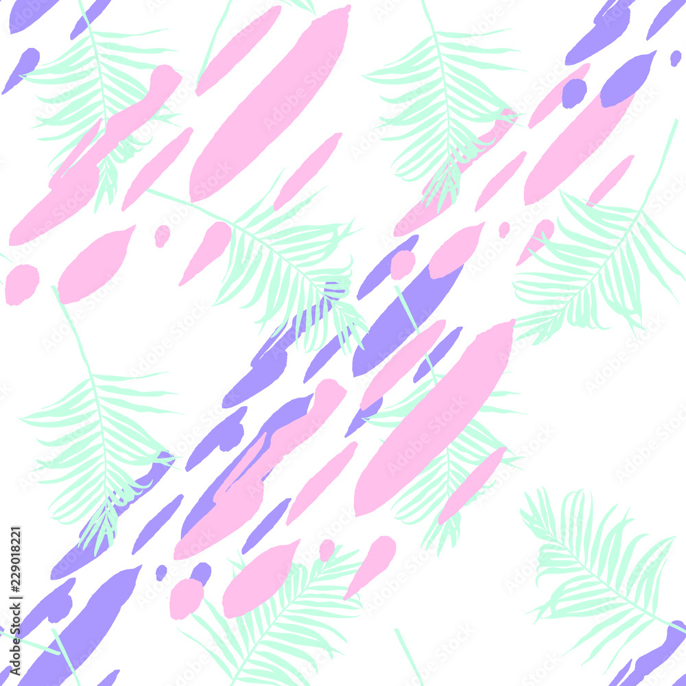 Bright Pop Art Print . Seamless Pattern with Exotic Leaves .Texture for Wallpapers, Web Page , Surface Textures , Wrap Paper ,Textiles, Cover, Magazine . Bright Pop Art Print . Seamless Pattern with Exotic Leaves .Texture for Wallpapers, Web Page , Surface Textures , Wrap Paper ,Textiles, Cover, Magazine .