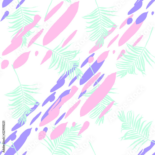 Bright Pop Art Print . Seamless Pattern with Exotic Leaves .Texture for Wallpapers, Web Page , Surface Textures , Wrap Paper ,Textiles, Cover, Magazine .