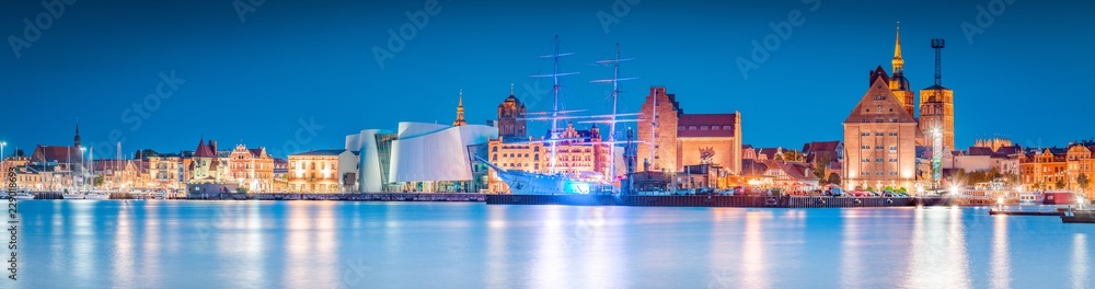Historic town of Stralsund at twilight, Mecklenburg-Vorpommern, Germany