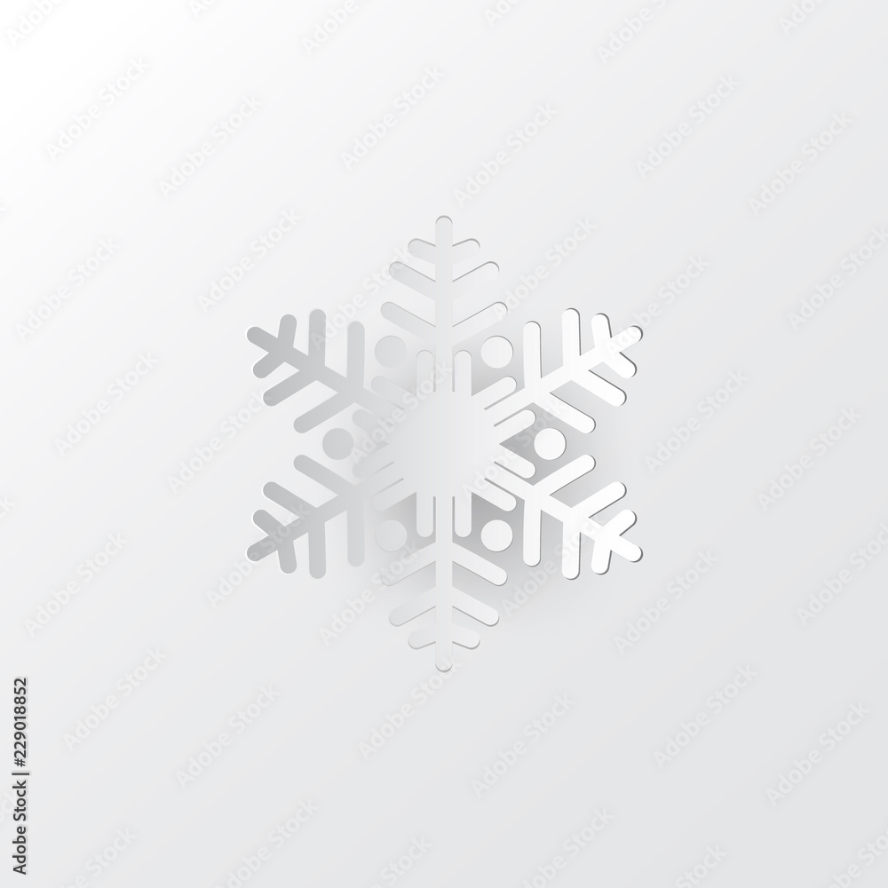 White paper vector snowflake on white ornate background with merry christmas phase text White paper vector snowflake on white ornate background with merry christmas phase text