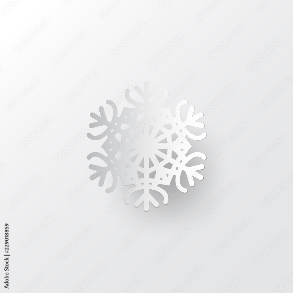 White paper vector snowflake on white ornate background with merry christmas phase text White paper vector snowflake on white ornate background with merry christmas phase text
