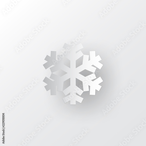 White paper vector snowflake on white ornate background with merry christmas phase text