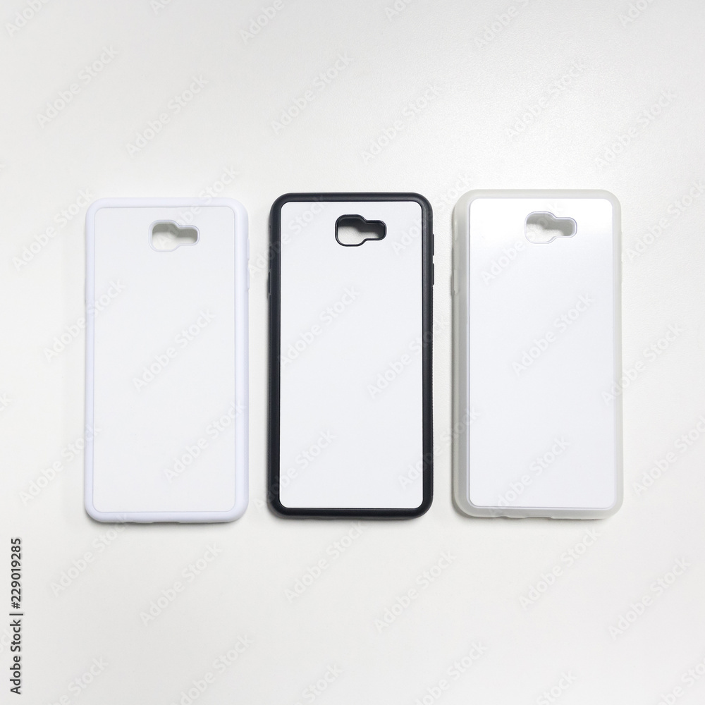 Smartphone case on white background. Blank mobile mock up or protector for design. Smartphone case on white background. Blank mobile mock up or protector for design.
