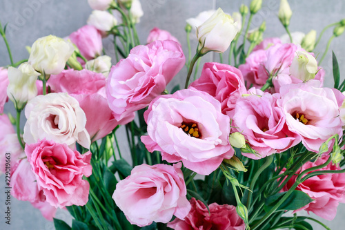 Bouquet of pink lisianthus flowers  eustoma 
