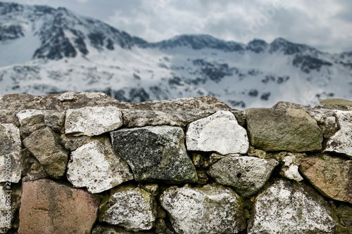 Stone wall in the mountains.