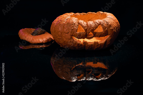 Halloween pumpkins smile and scrary eyes for party night photo