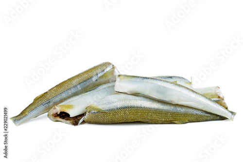 Ready to cook fresh raw european smelt fishes isolated on white background