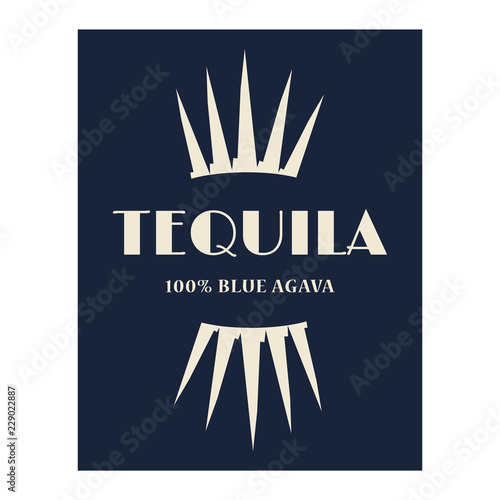 Tequila logo with agava plants. Gin vector label