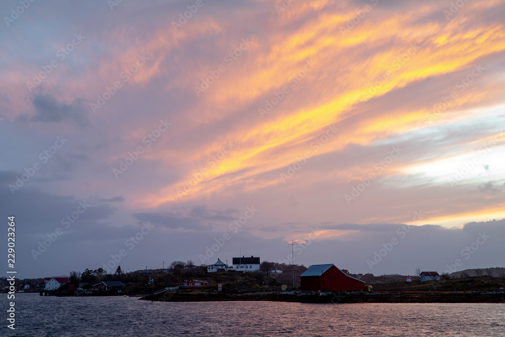 Sunset in Bronnoysund harbor, Northern Norway