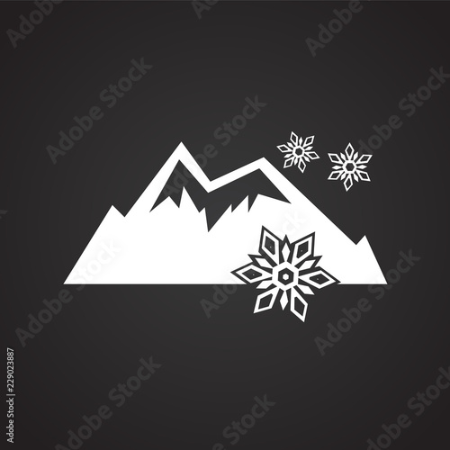 Fototapeta Naklejka Na Ścianę i Meble -  Snow mountain on black background icon