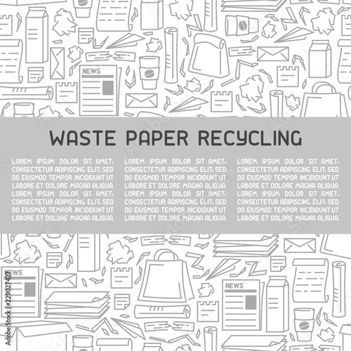 Waste paper information banner. Line style vector illustration. There is place for your text