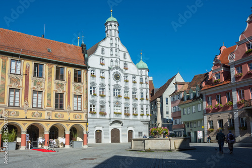City of Memmingen (Germany), Marktplaz (Market Square) with Town Hall (Rathaus). Memmingen is a town in Swabia, Bavaria, Germany. It is an economic, educational and administrative center