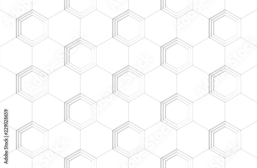 3d rendering. seamless white hexagonal shape pattern background.