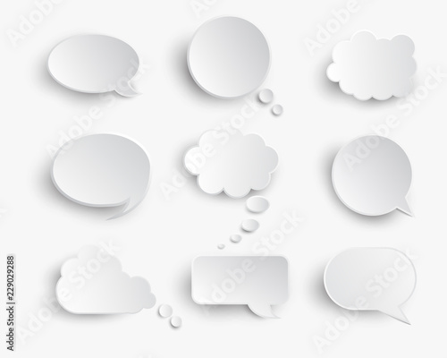 White blank speech bubbles isolated vector set. Infographic design thought bubble on the white background. Eps 10 vector file.