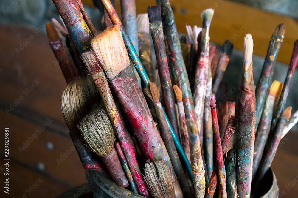 Fototapeta premium Old paintbrush closeup