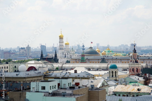 View of Moscow and the Kremlin from the observation deck of the Central children's store in Lubyanka, Russia