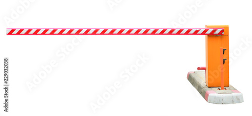 Quadro em tela Roadblock. Car road barrier isolated on white.