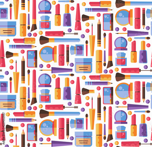 Make up cosmrtics fla colorful seamless vector pattern