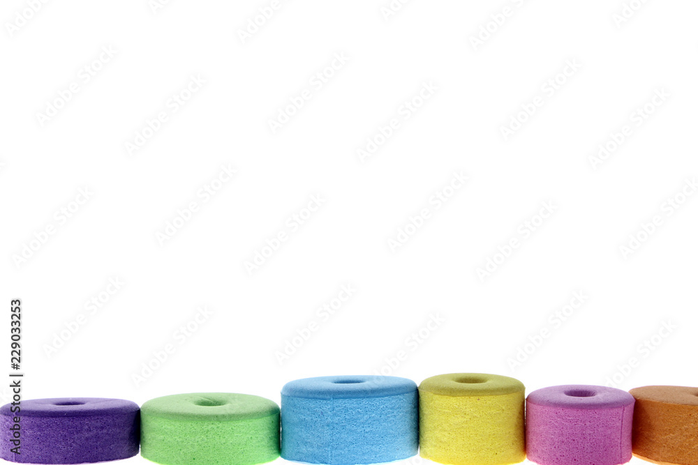 pieces made of eva rubber of various shapes and bright colors piled