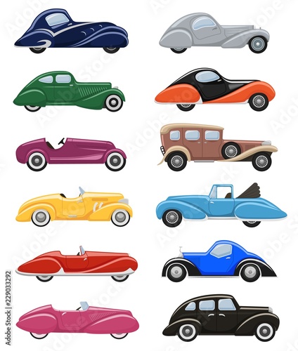 Art deco car vector retro luxury auto transport and art-deco modern automobile illustration set of old automotive vehicle isolated citycar on white background