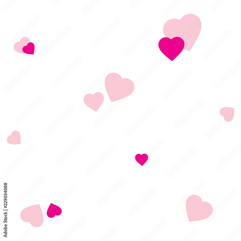 Flying pink hearts background. Vector