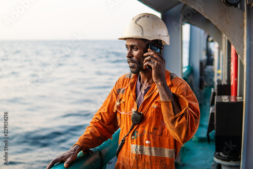 Bild auf Leinwand Marine Deck Officer or seaman on deck of vessel or ship