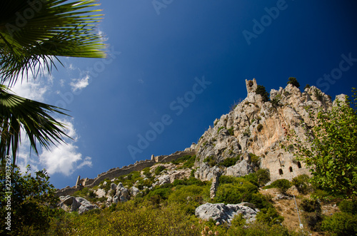 View of walls and tower of Saint Hilarion Castle, Northern Cyprus