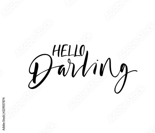 Hello darling card. Hand drawn brush style modern calligraphy. Vector illustration of handwritten lettering. 