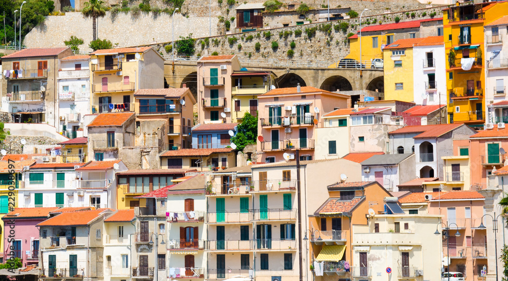 Multicolored typical italian buildings, Scilla, Calabria, Italy